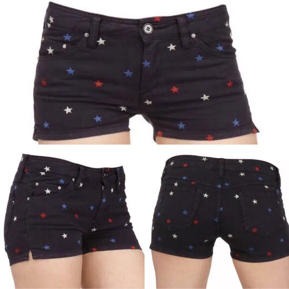Isabel Marant Etoile Embroidered Stars Denim Shorts Mid Rise Navy Blue - Picture 1 of 12